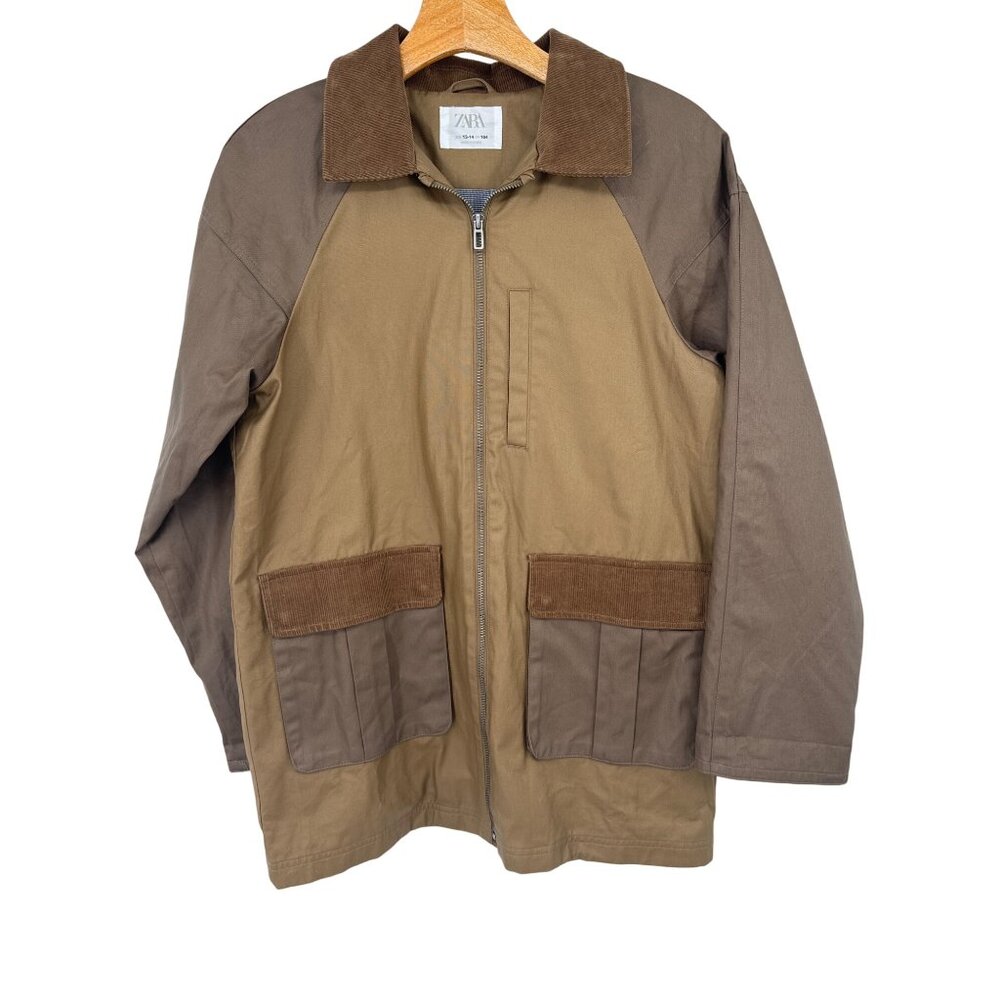 Zara Kids Brown Jacket Size 13-14  Pockets chore barn coat water proof